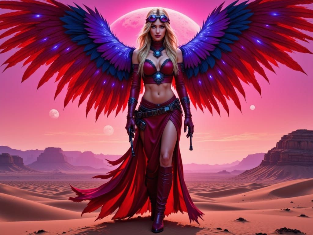 Featherborn Female in Arrakis Desert at Dusk Sketch Style