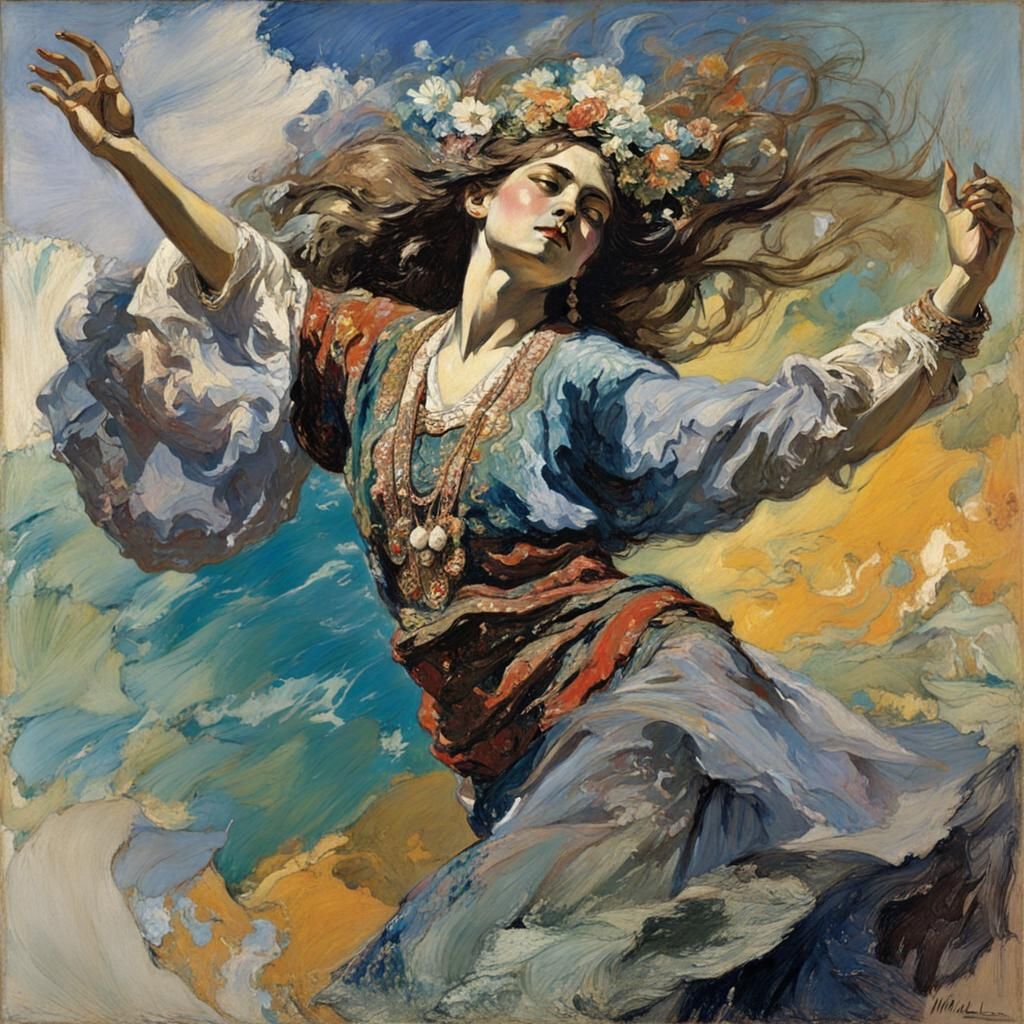 Bohemian Dancer in Vibrant Symbolist Style