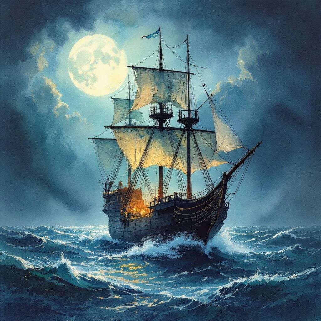 Ghostly Galleon Flying Dutchman in Stormy Seas