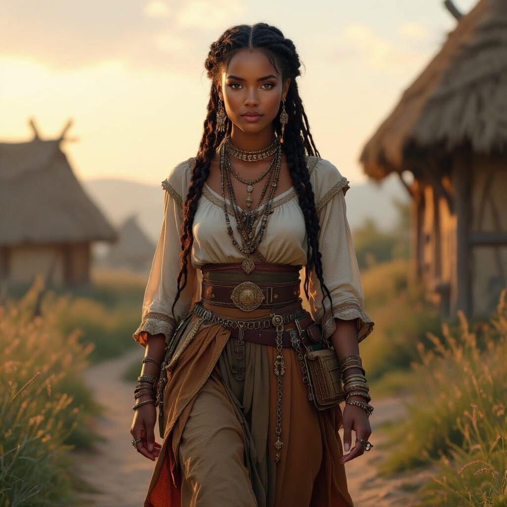 Medieval Healer Woman in Golden Hour Lighting