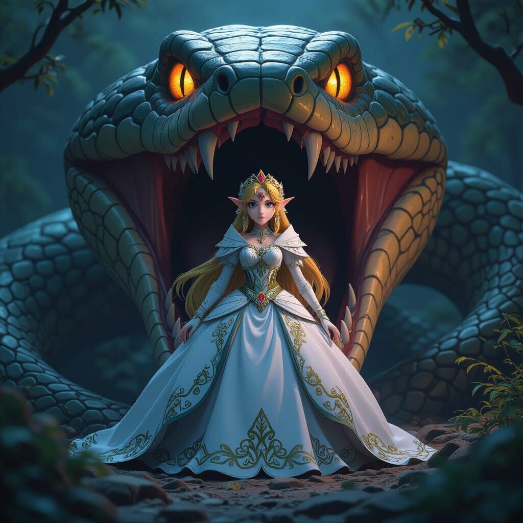 Princess Zelda in Snake's Jaws: 3D Anime Art