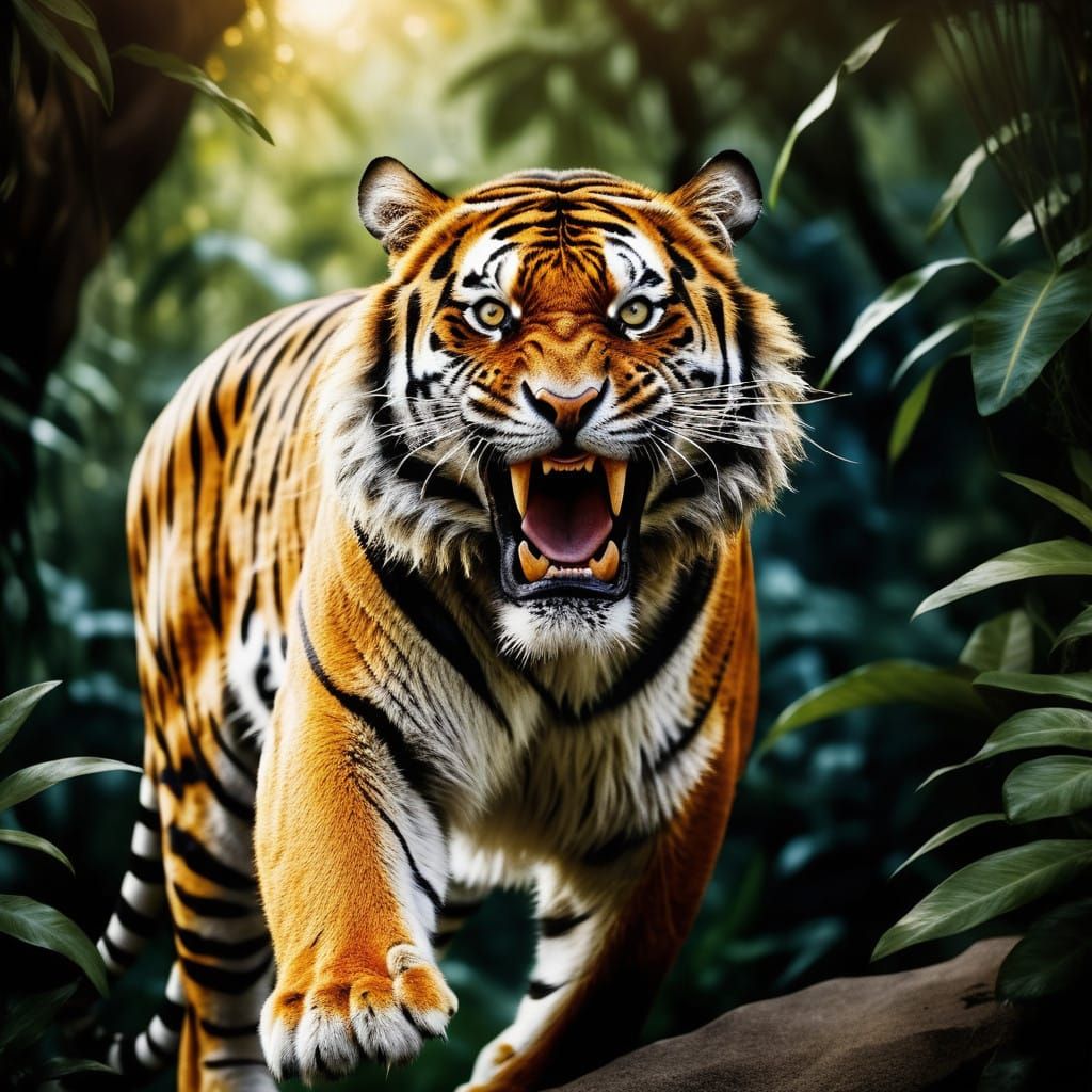 Tiger Roars in Golden Jungle Light