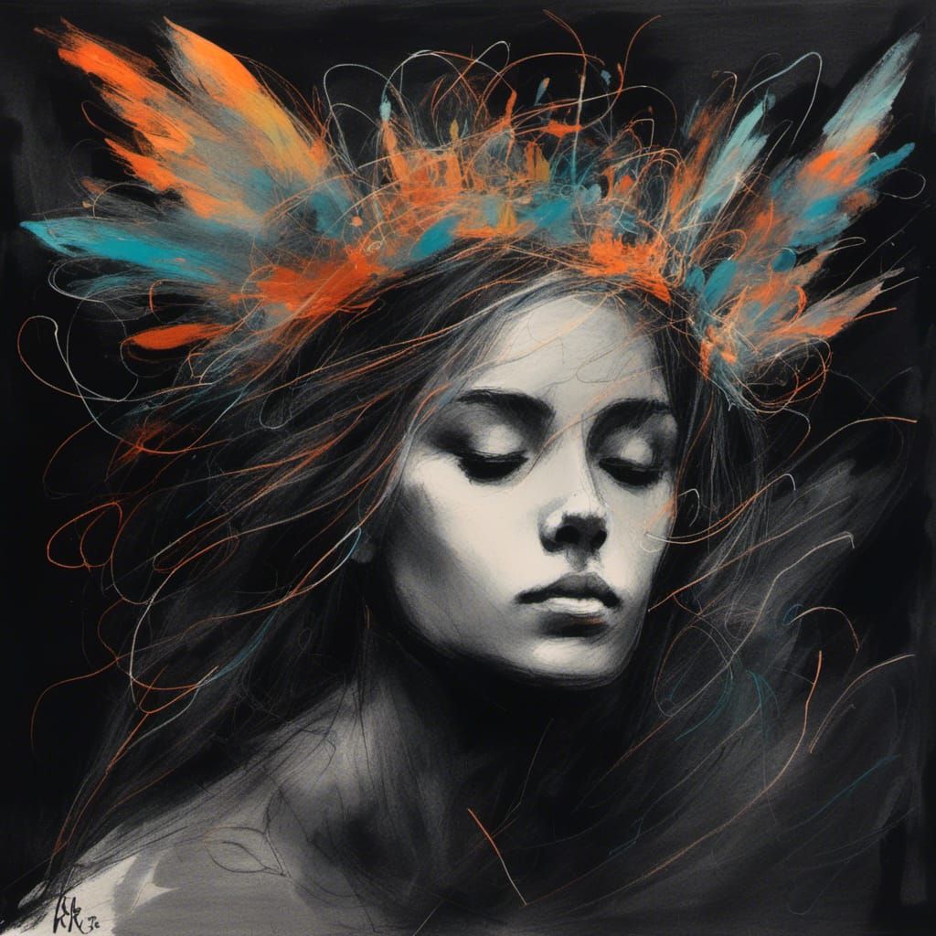 Colorful Fairy Portrait in Charcoal and Gouache