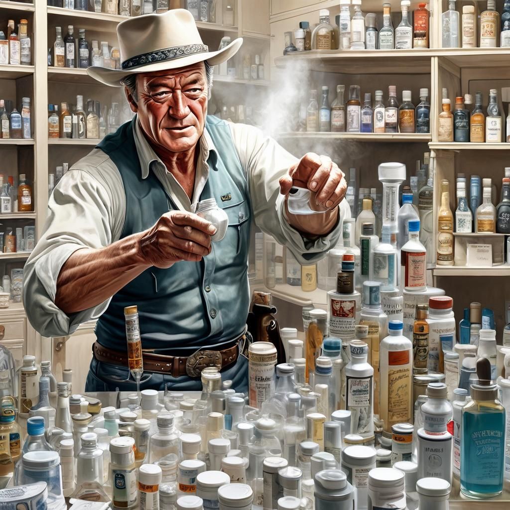 John Wayne's Mystical Watercolor Portrait in Old West Settin...
