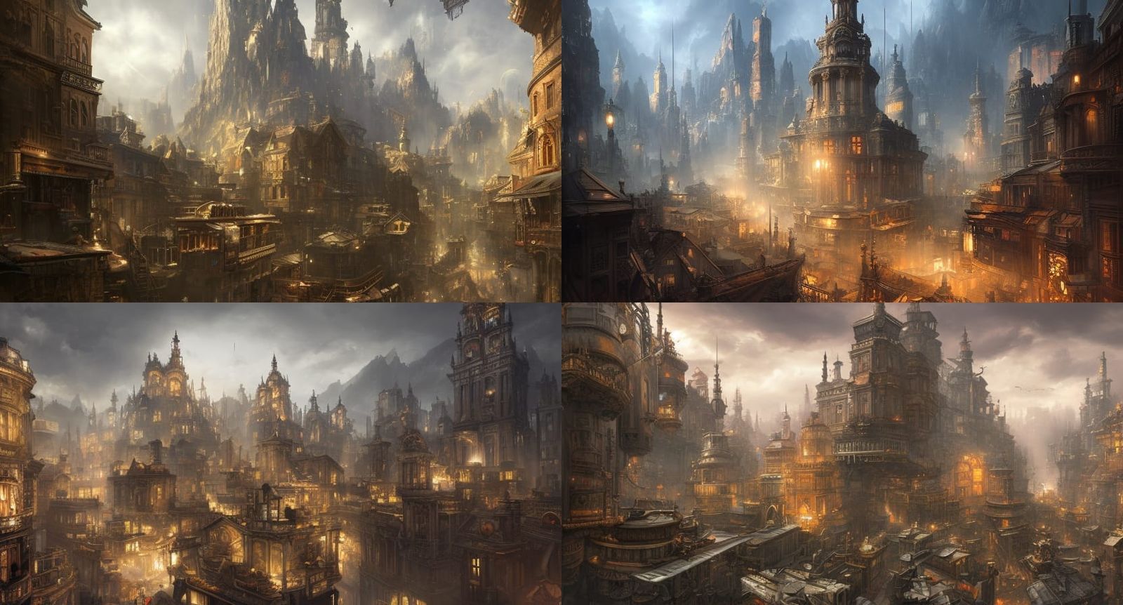 Steampunk Mountain City in High-Resolution Digital Art