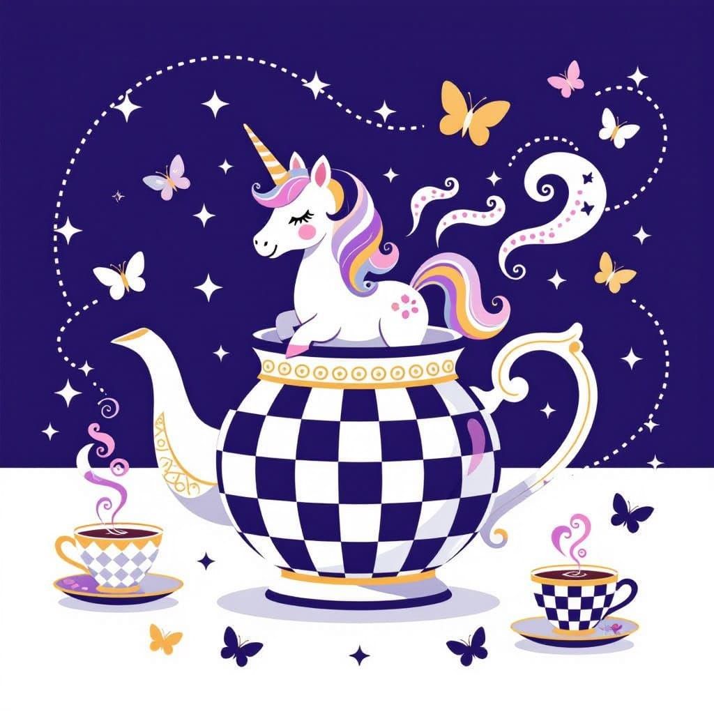 Whimsical Unicorn Teapot in Playful Line-Art Style