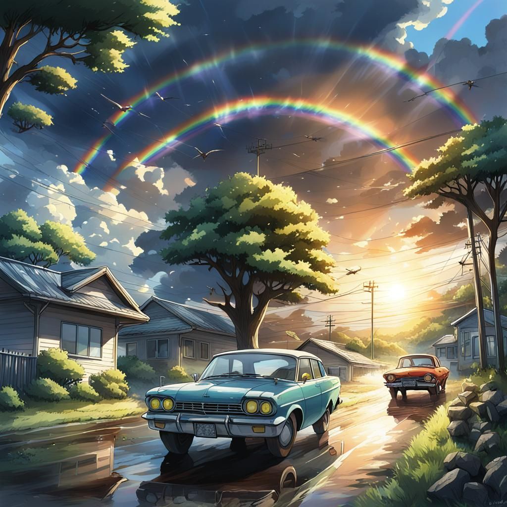 Rainbow Hurricane Unleashes Nature's Fury at Sunset