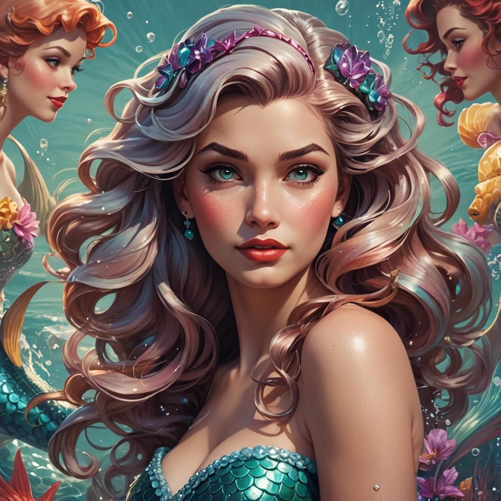 Ariel as 1950s Pinup, Hyperdetailed Portrait