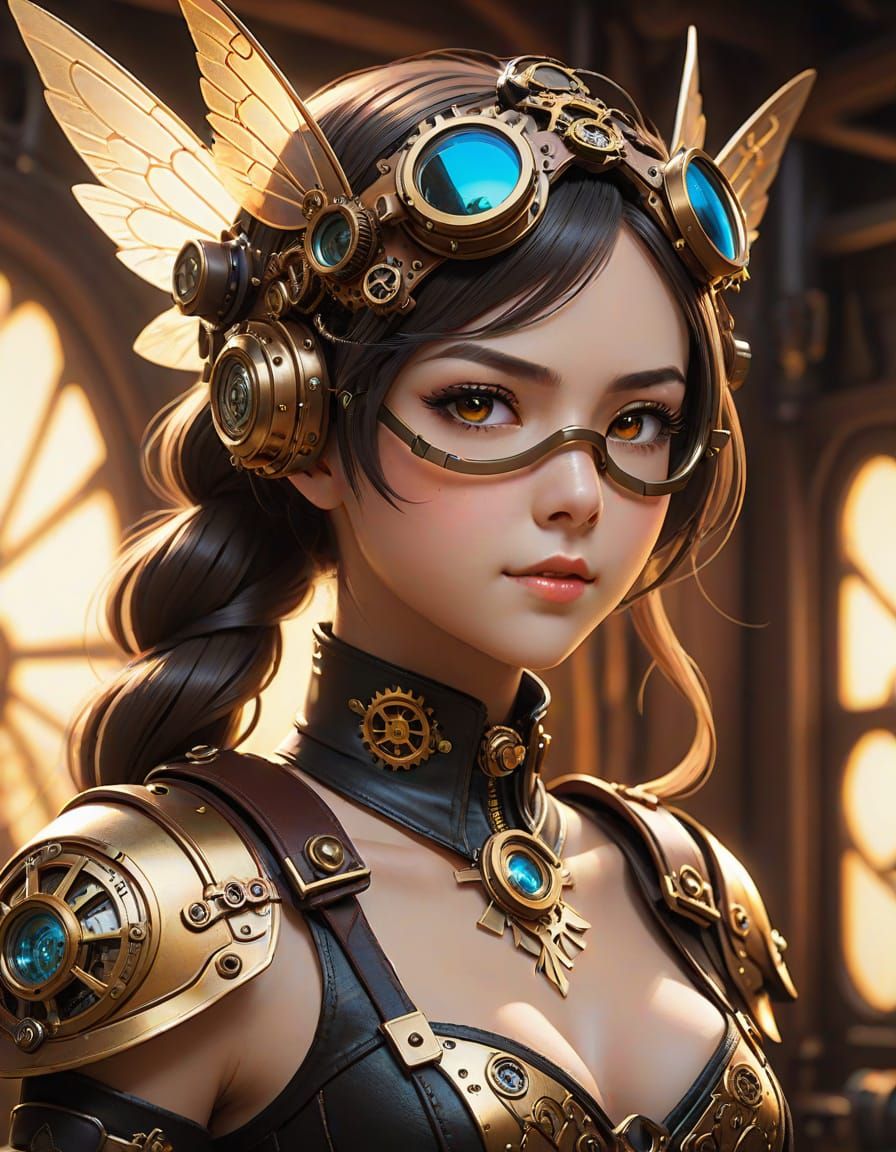 Steampunk Fairy Portrait with Mechanical Wings