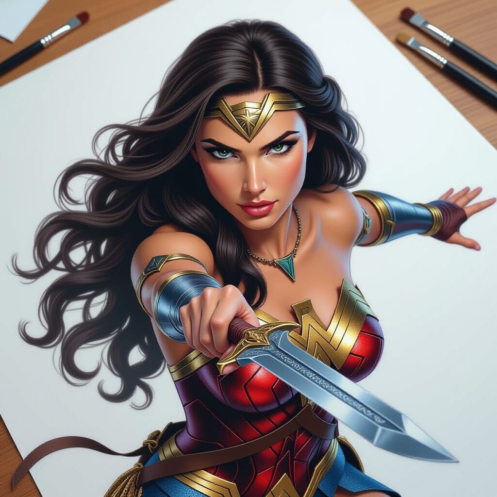 Amazon Girl with Sword in 3D Airbrushing