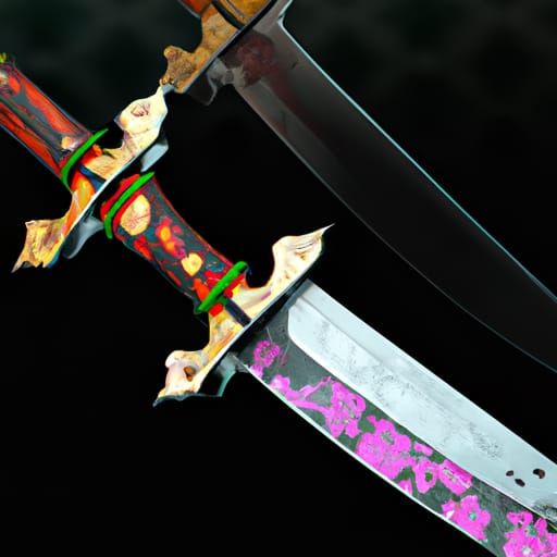 Damascus Steel Japanese Sword in Dark Fantasy Art