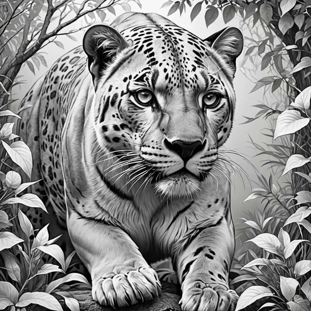 Detailed Line Art Panther for Coloring Book