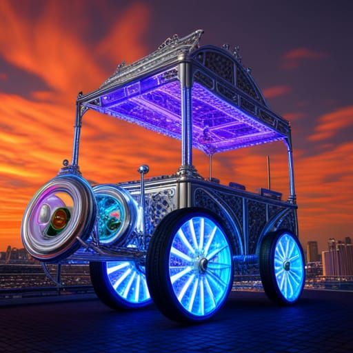 Neon Fruits in Steampunk Cart