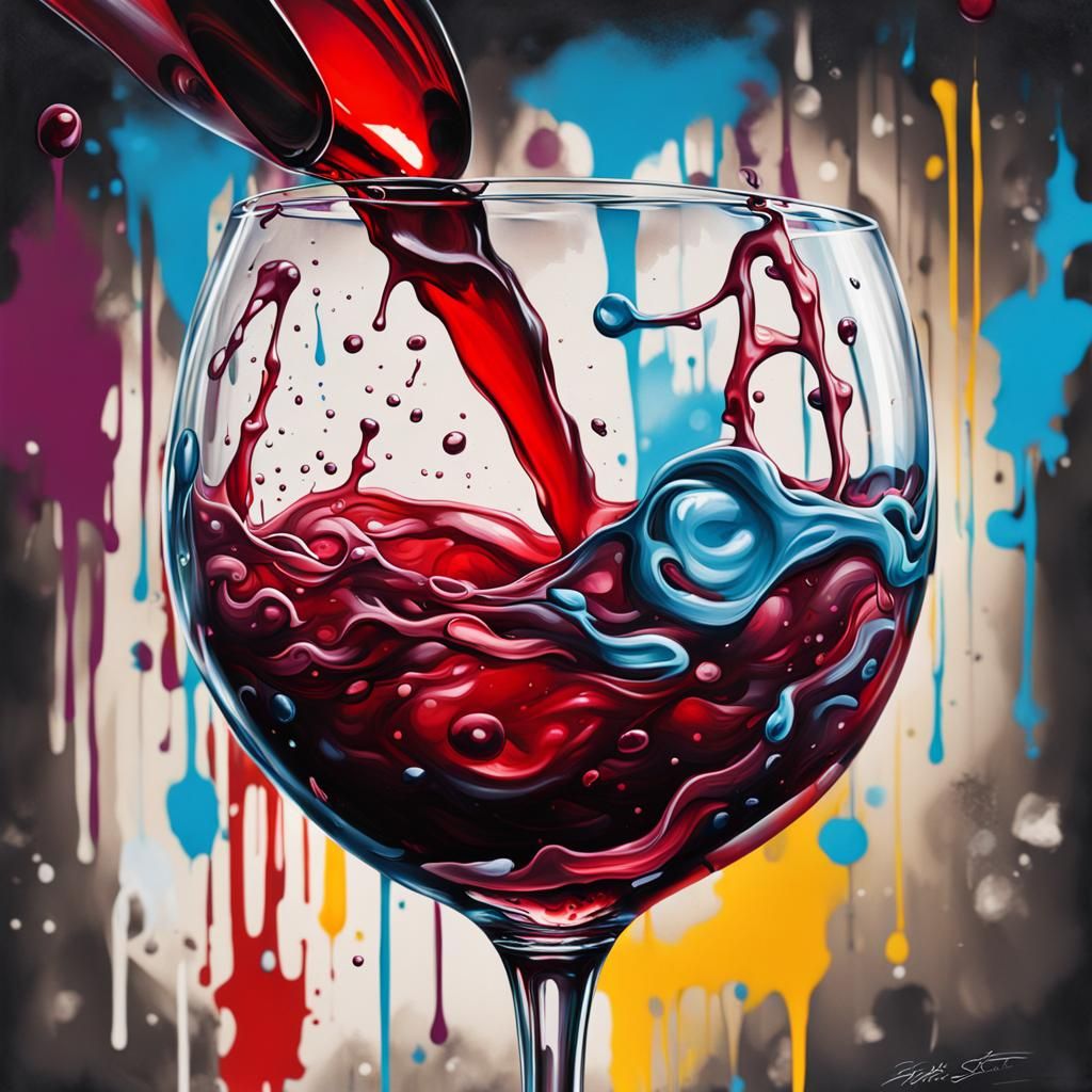 Red Wine Glass in Graffiti Splash Art
