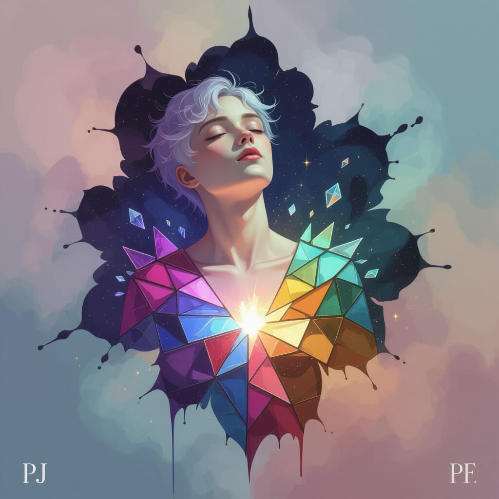 Androgynous Figure Emerging from Inkblot: Stained Glass Art