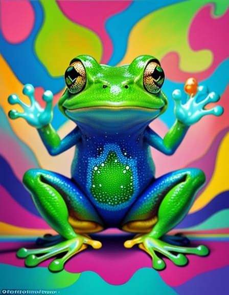 Surreal Cartoon Frog with Glowing Eyes