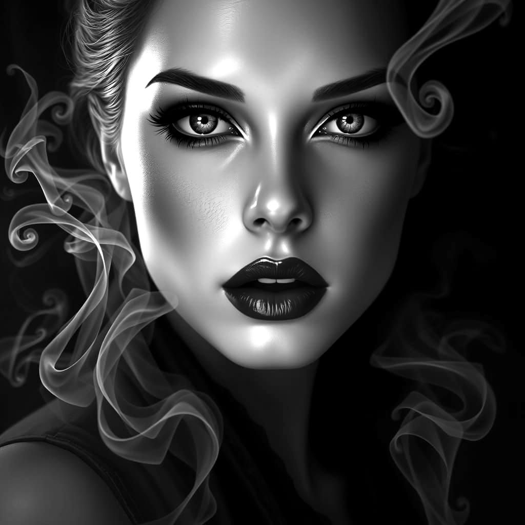 A dramatic, high-glamour portrait of a woman with flawless p...