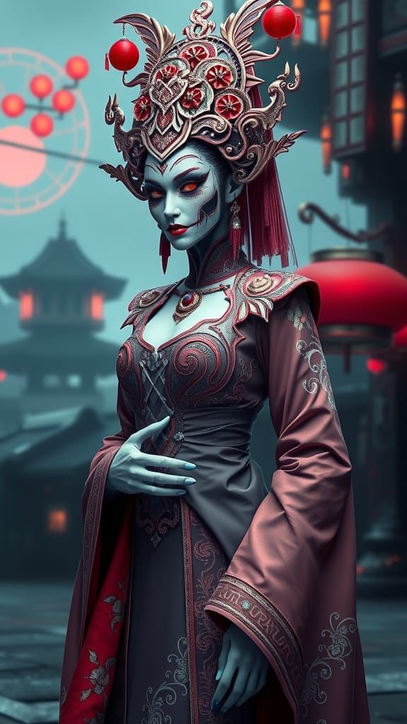 Fantasy Jiangshi: Sexy Undead Lady in High-Tech Style