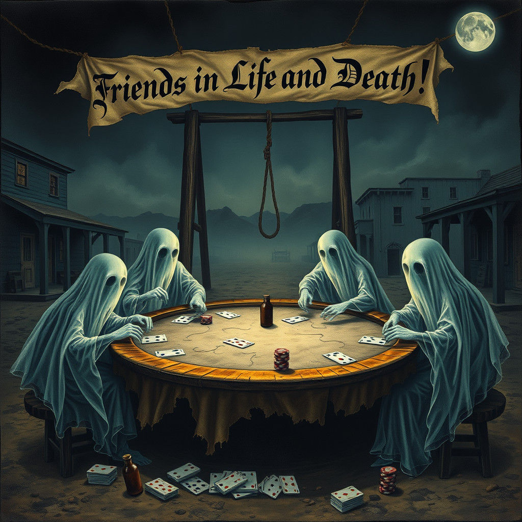 Ghosts Play Poker in Surreal Western Landscape