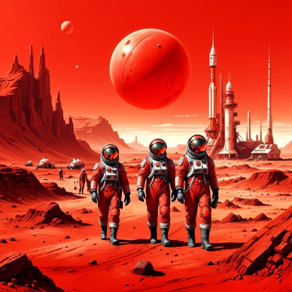 Soviet Cosmonauts on Mars: Retro-Futuristic Concept Art