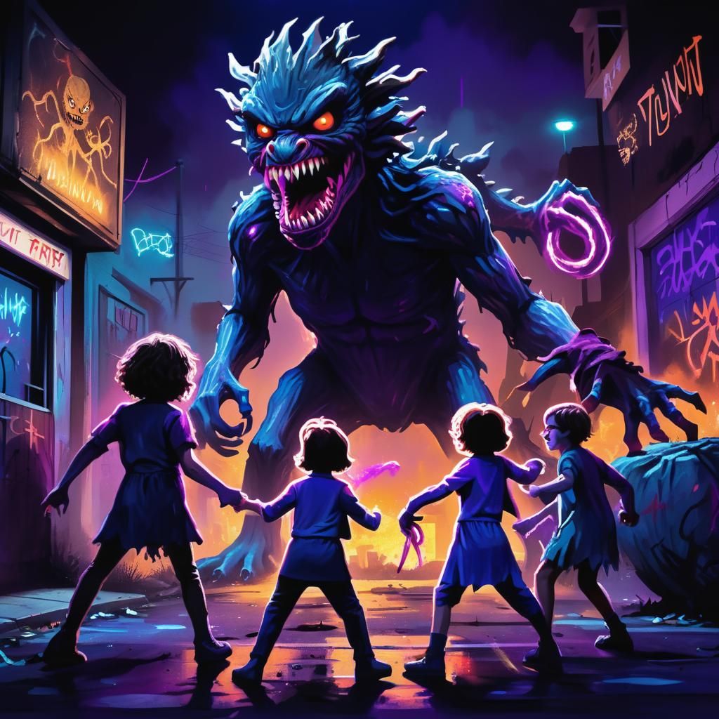 Stranger Things: Halloween Battle in Street Art Style