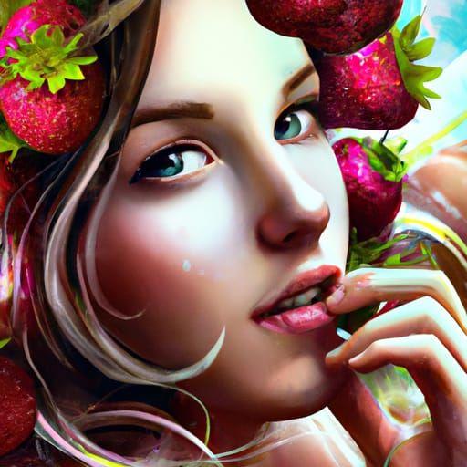 Strawberry Girl Portrait in Hyperdetailed Style