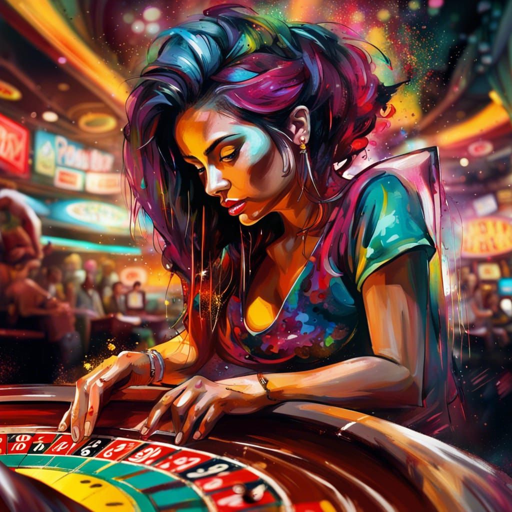 Woman Playing Roulette in Las Vegas Graffiti Art