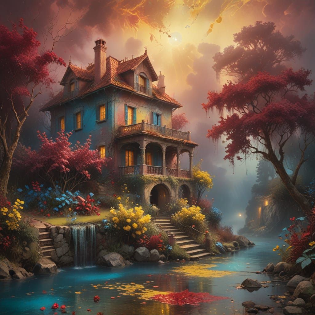 Surreal Italian Villa in a Grunge, Hyper-Realistic Style