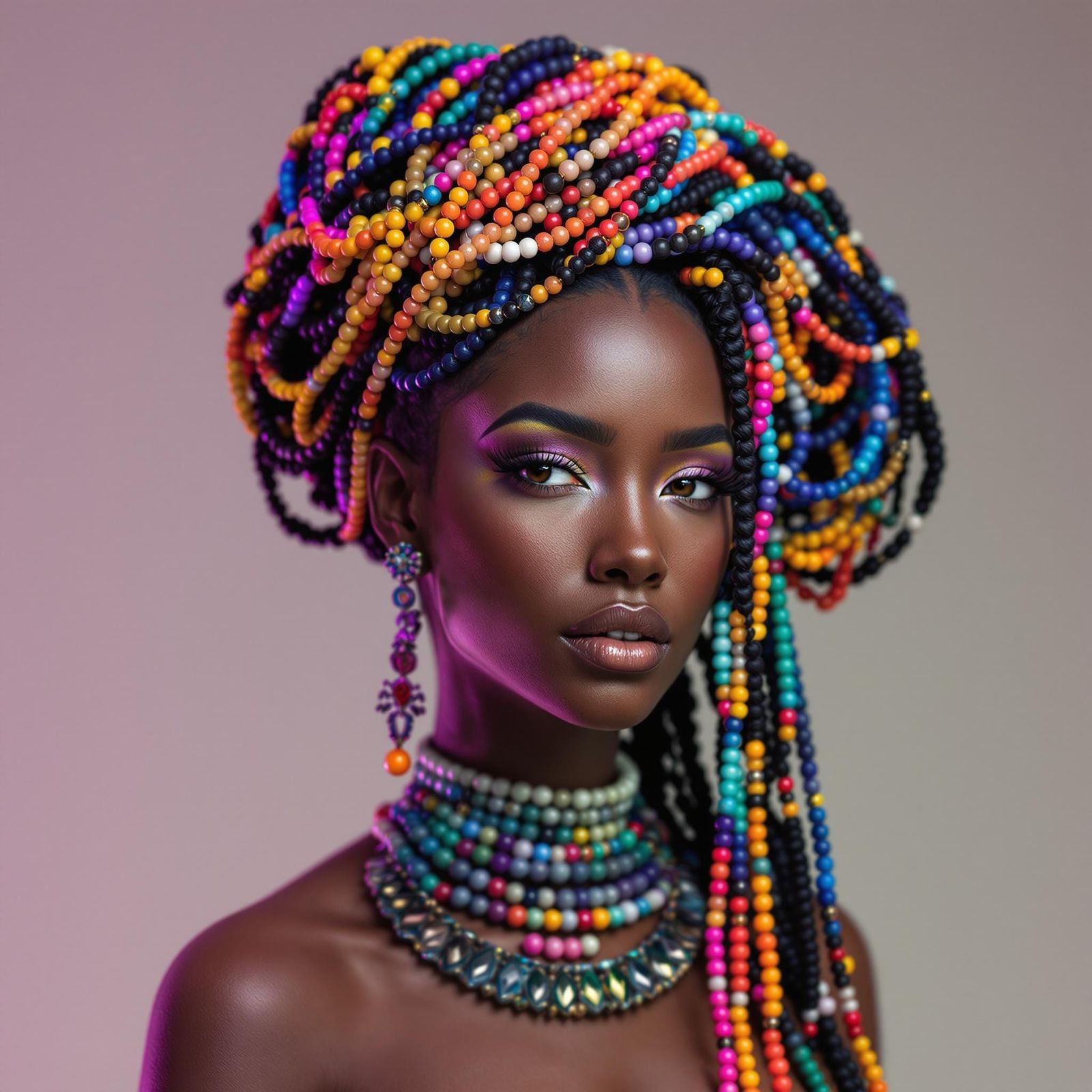 Regal Lady with Braided Hair in Hyperrealistic Style