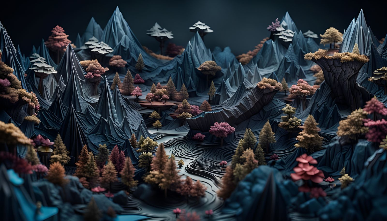 Intricate Origami Fantasy Landscape in 8K