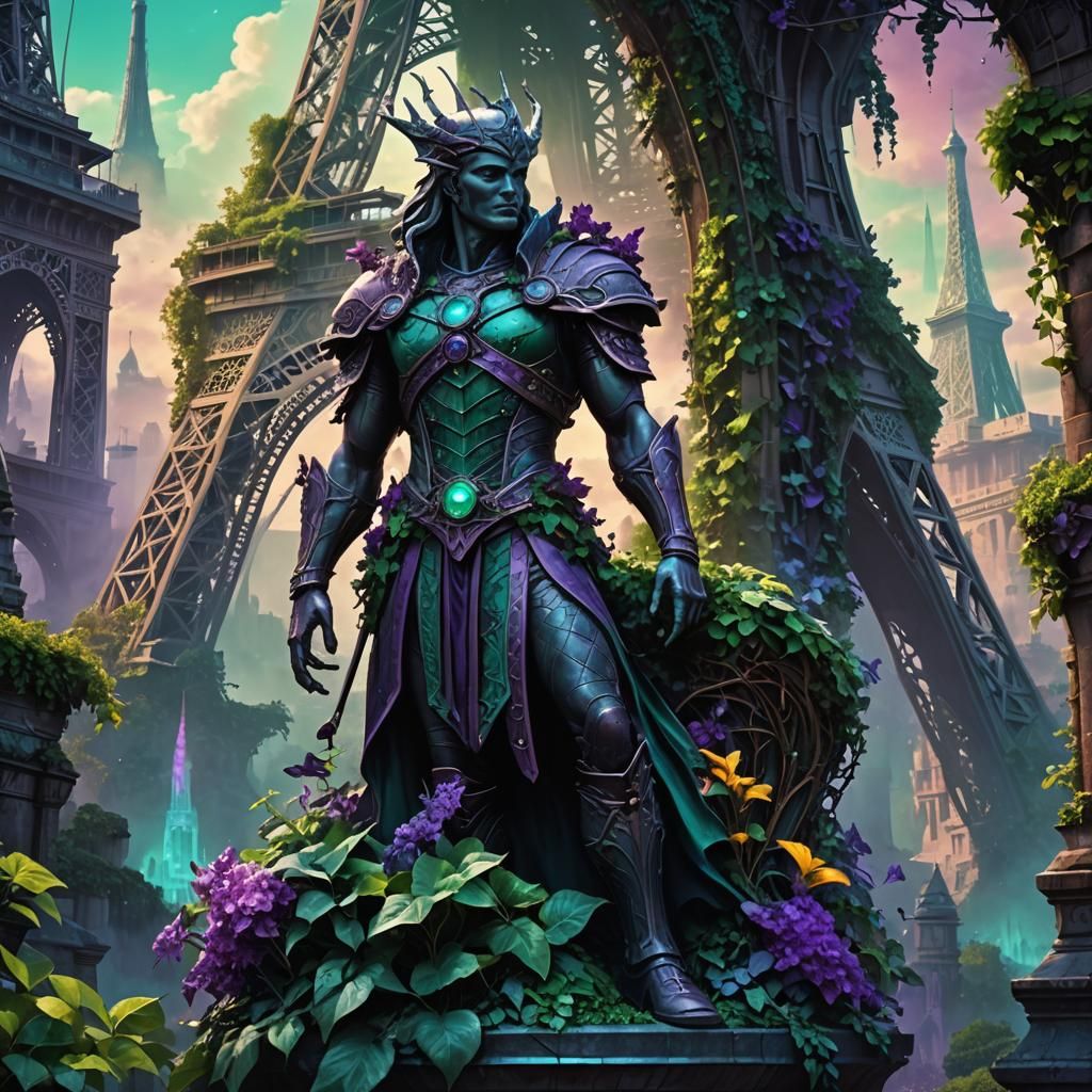 Eiffel Tower in Lush Fantasy World