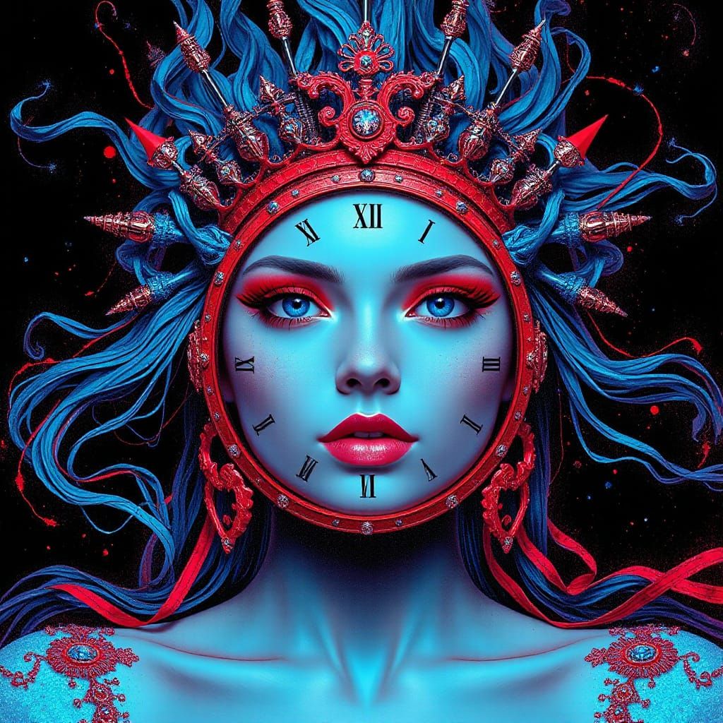 Cyber Vermilion Sovereign in Abstract Surreal Clockpunk Styl...