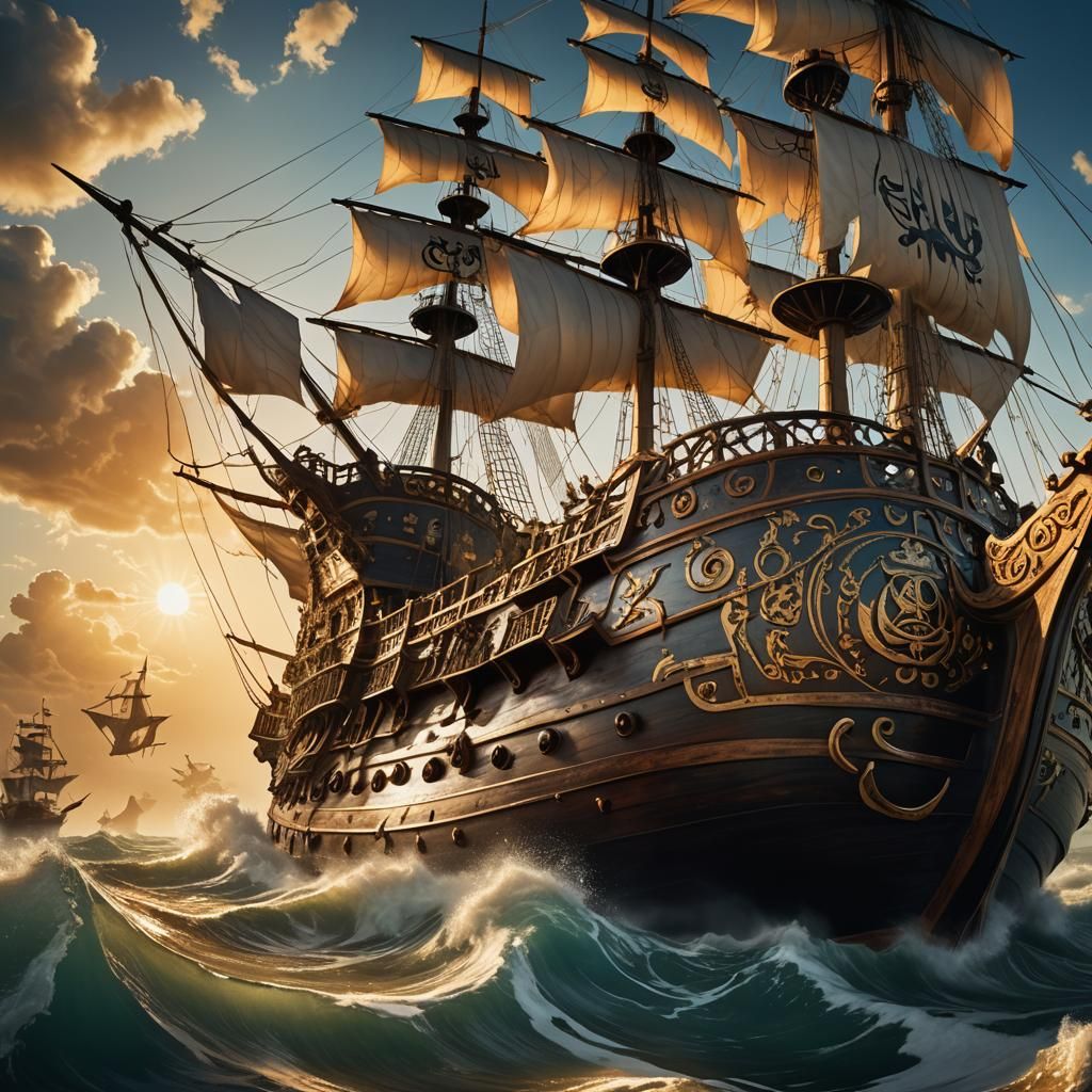 Surreal Pirate Ship Sails Through Treacherous Waters