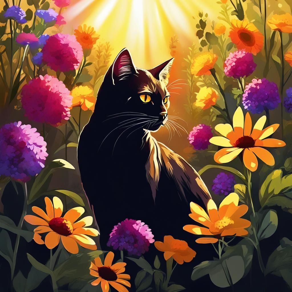 Cat in Sunny Garden with Cel Shading