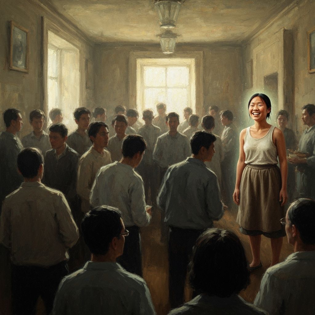 Surreal Dreamlike Oil Painting of a Radiant Woman in a Crowd