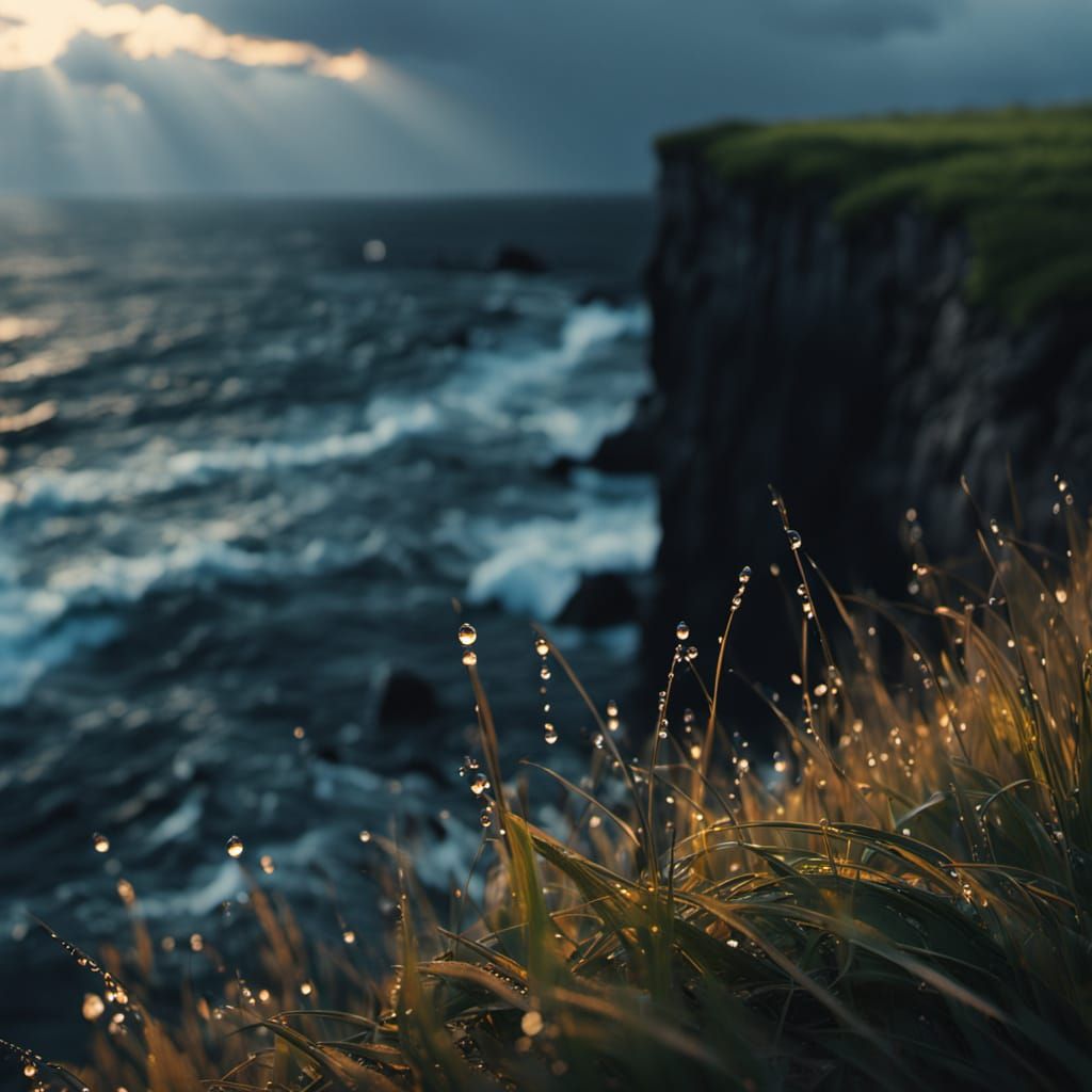 Dramatic Coastal Cliff Edge in Oil Painting Style