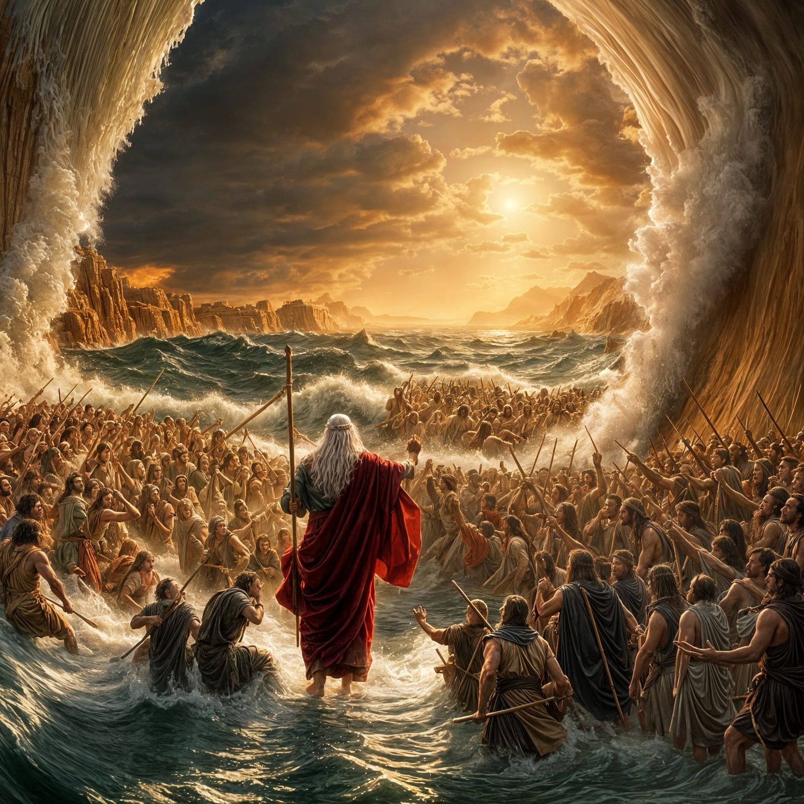 Moses Parting the Red Sea in Hyperrealism