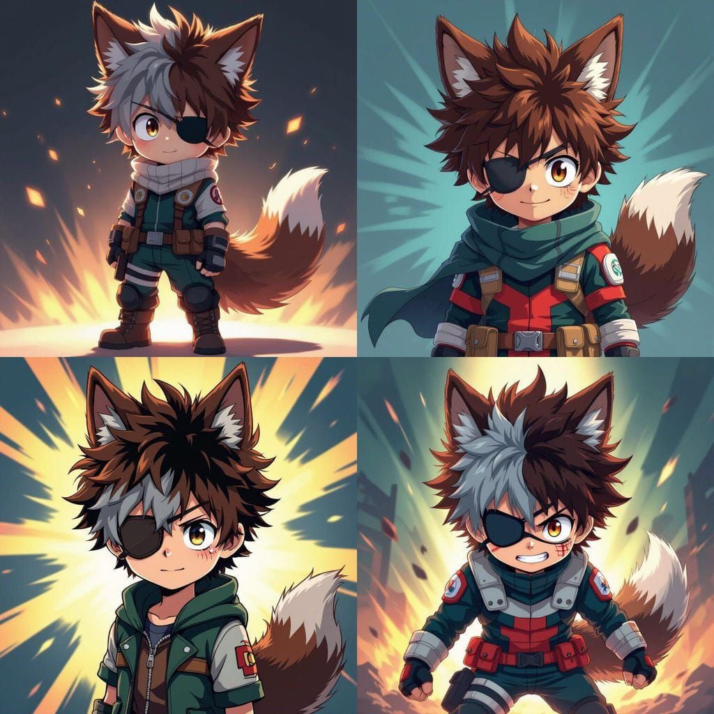 Young Wolf Boy with Eyepatch in Anime Style