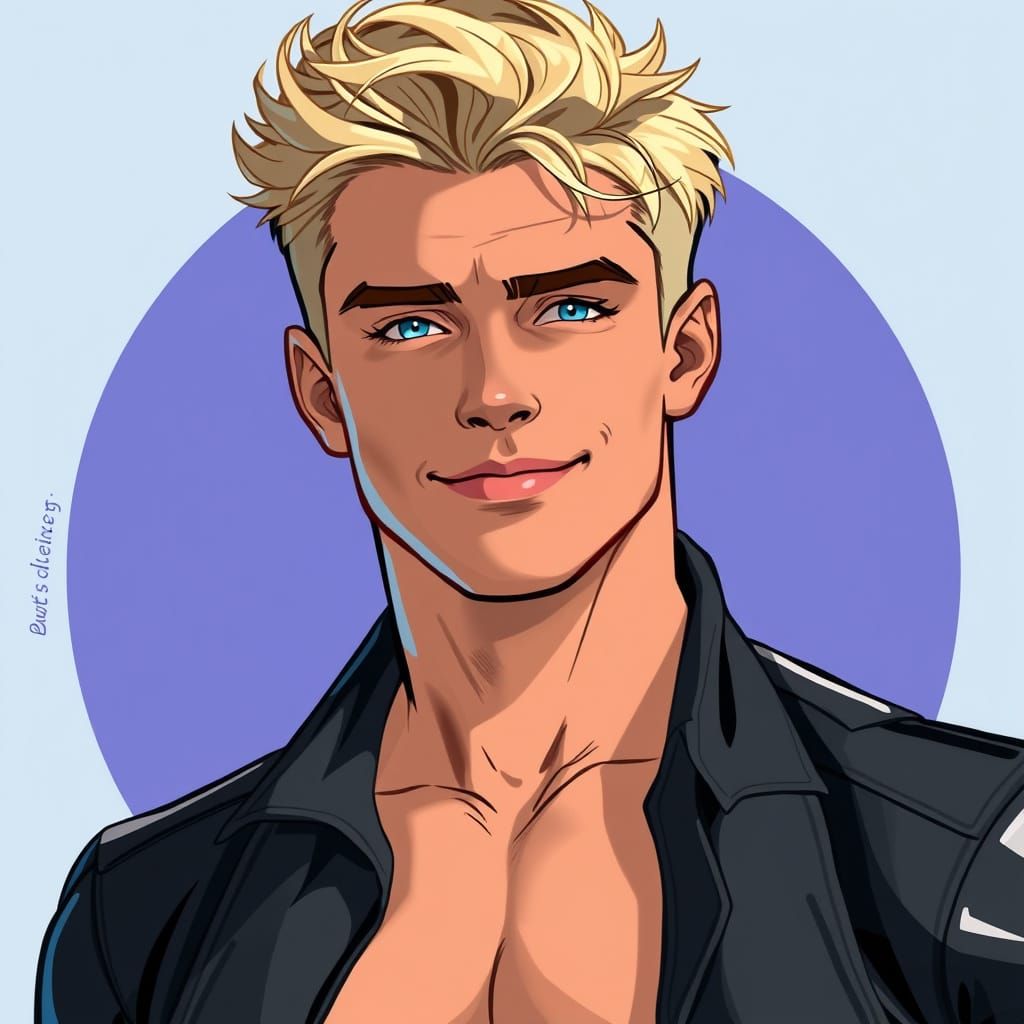 Chiseled Hero in Vibrant Futuristic Illustration