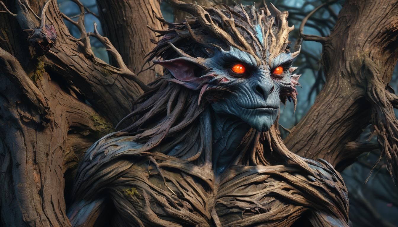 Dark Fantasy Creature Portrait with Bioluminescent Elements