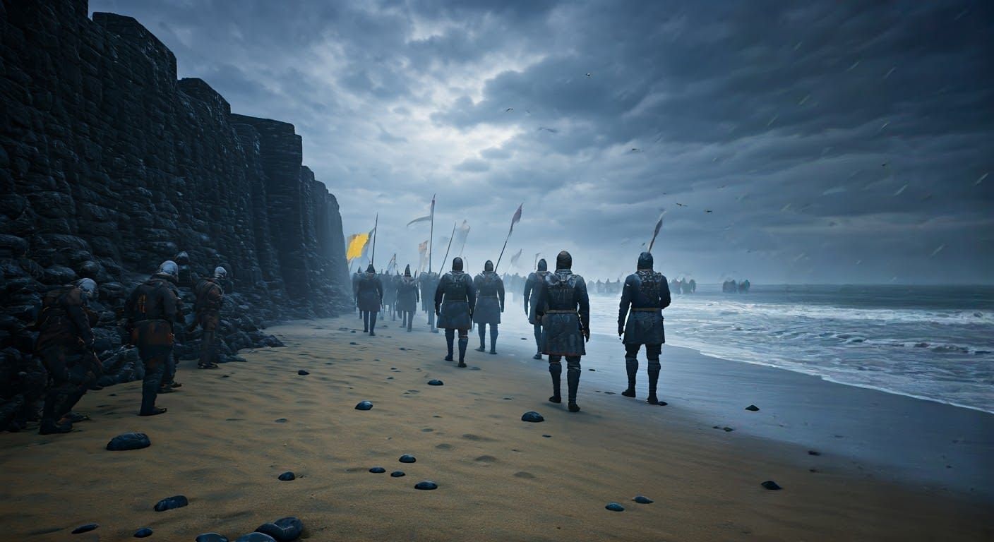 Medieval Soldiers Seek Refuge on Black Rock Shore