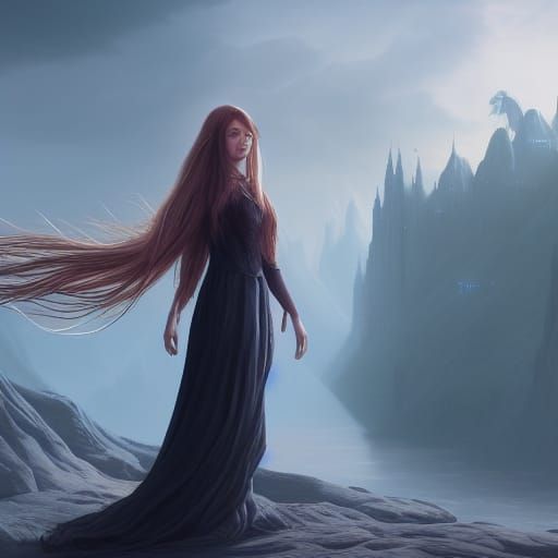Fantastical Girl in Night Dress: Detailed Matte Painting