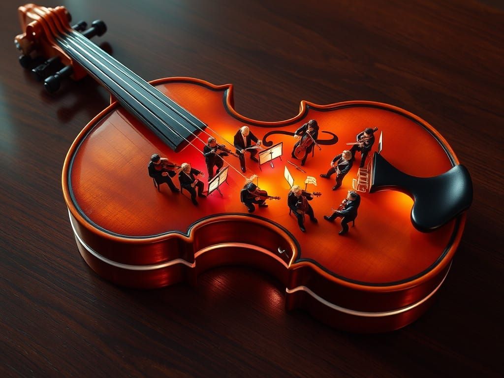 Miniature Orchestra Performs Inside Glowing Violin