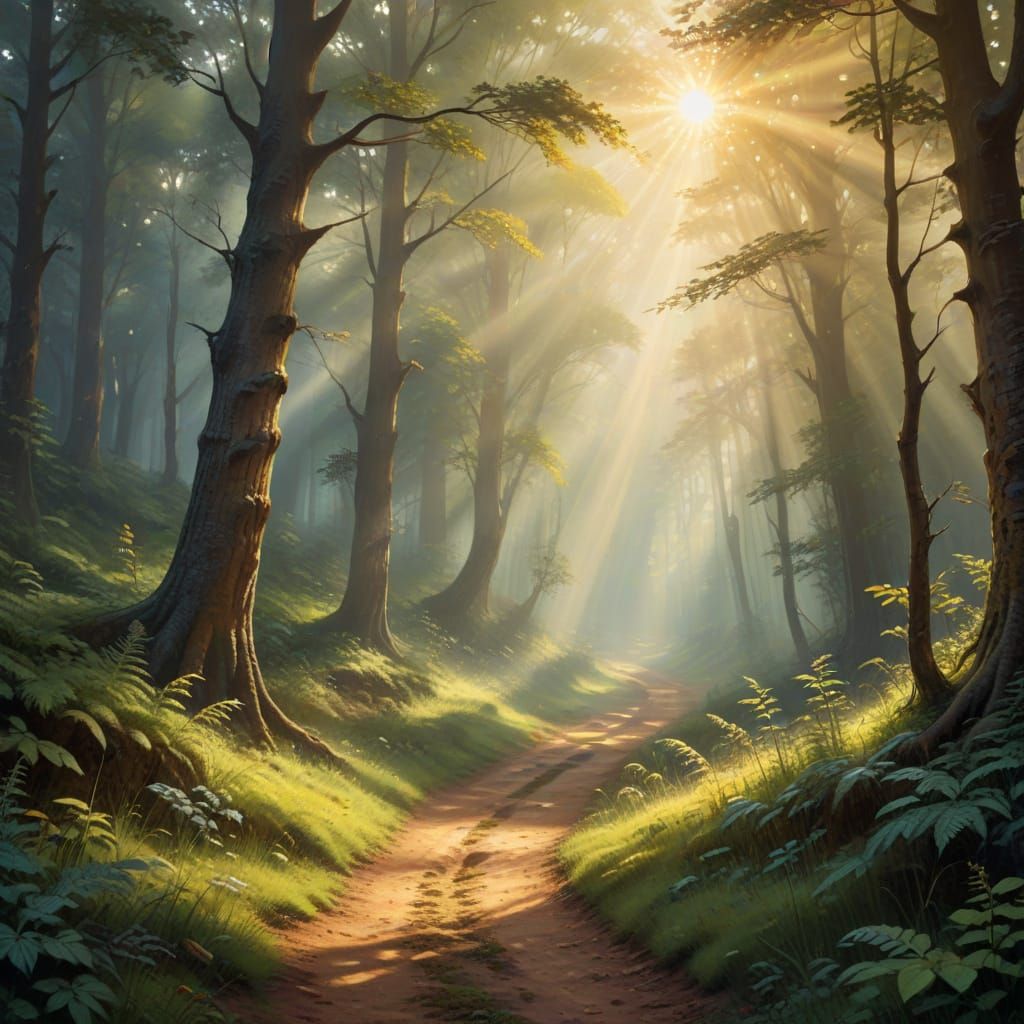 Enchanting Forest Path in Oil Painting Style