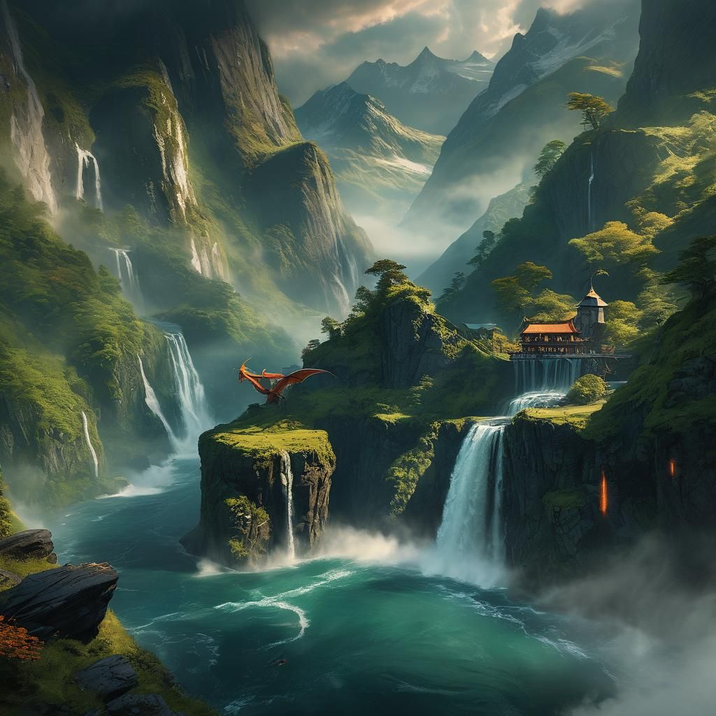 Majestic Dragon Soaring Over Fjord: Fantasy Concept Art