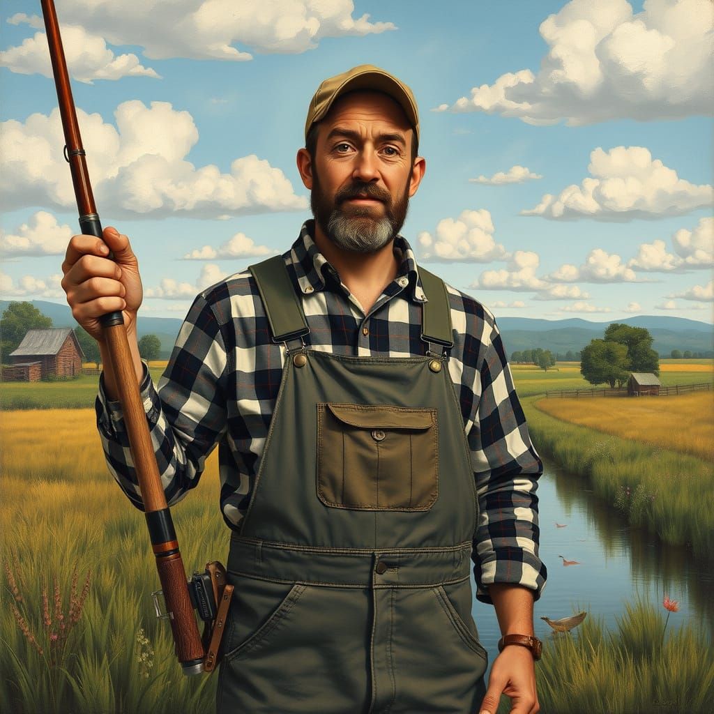 Humorous Redneck Fisherman in Surrealist Style