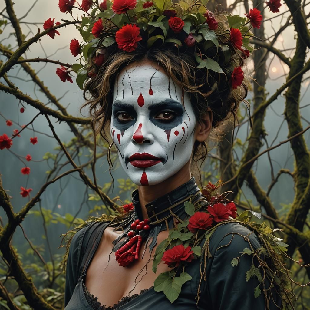 Melancholic Clown Portrait in Dark Fantasy Style