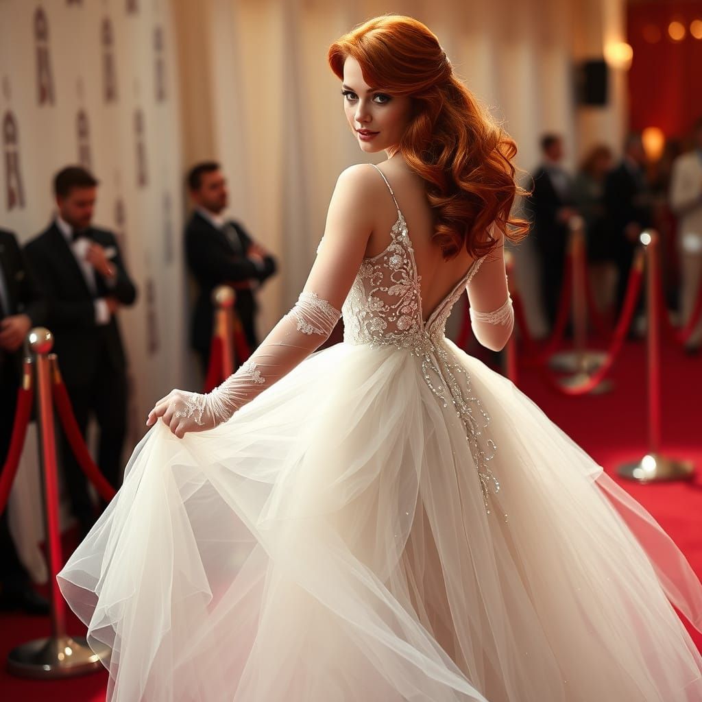 Elegant Redhead Glides Across the Red Carpet in Vintage Glam...