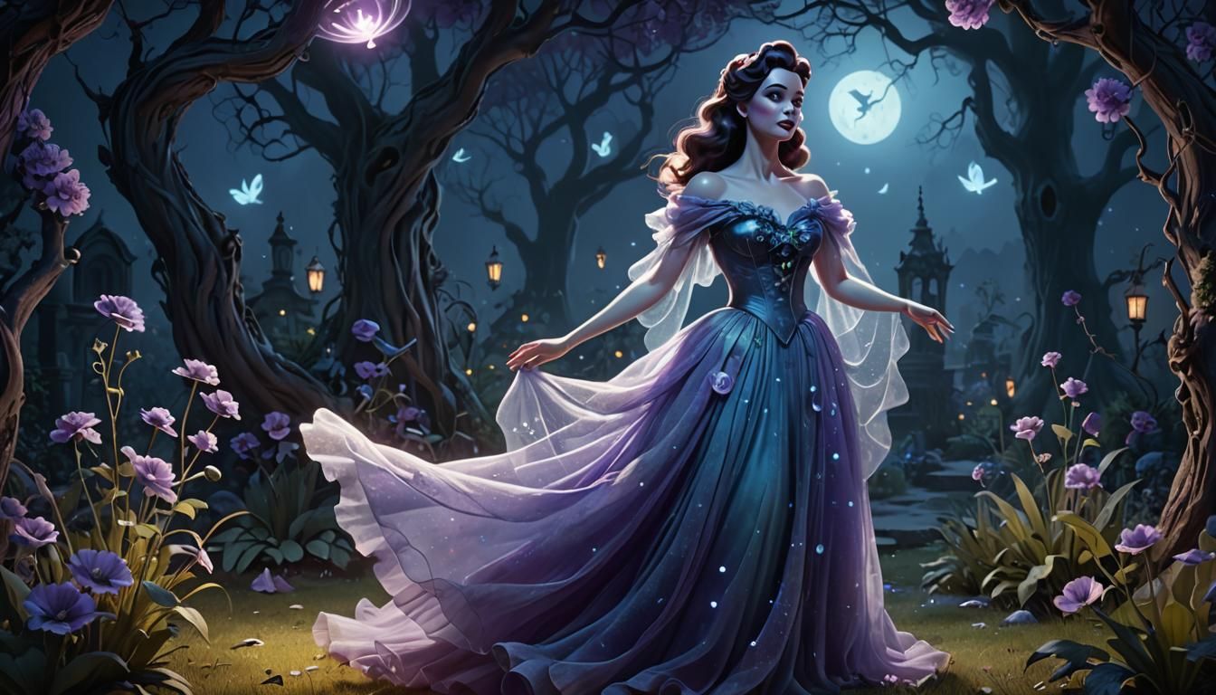 Ethereal Ghost in Haunted Garden: Digital Art