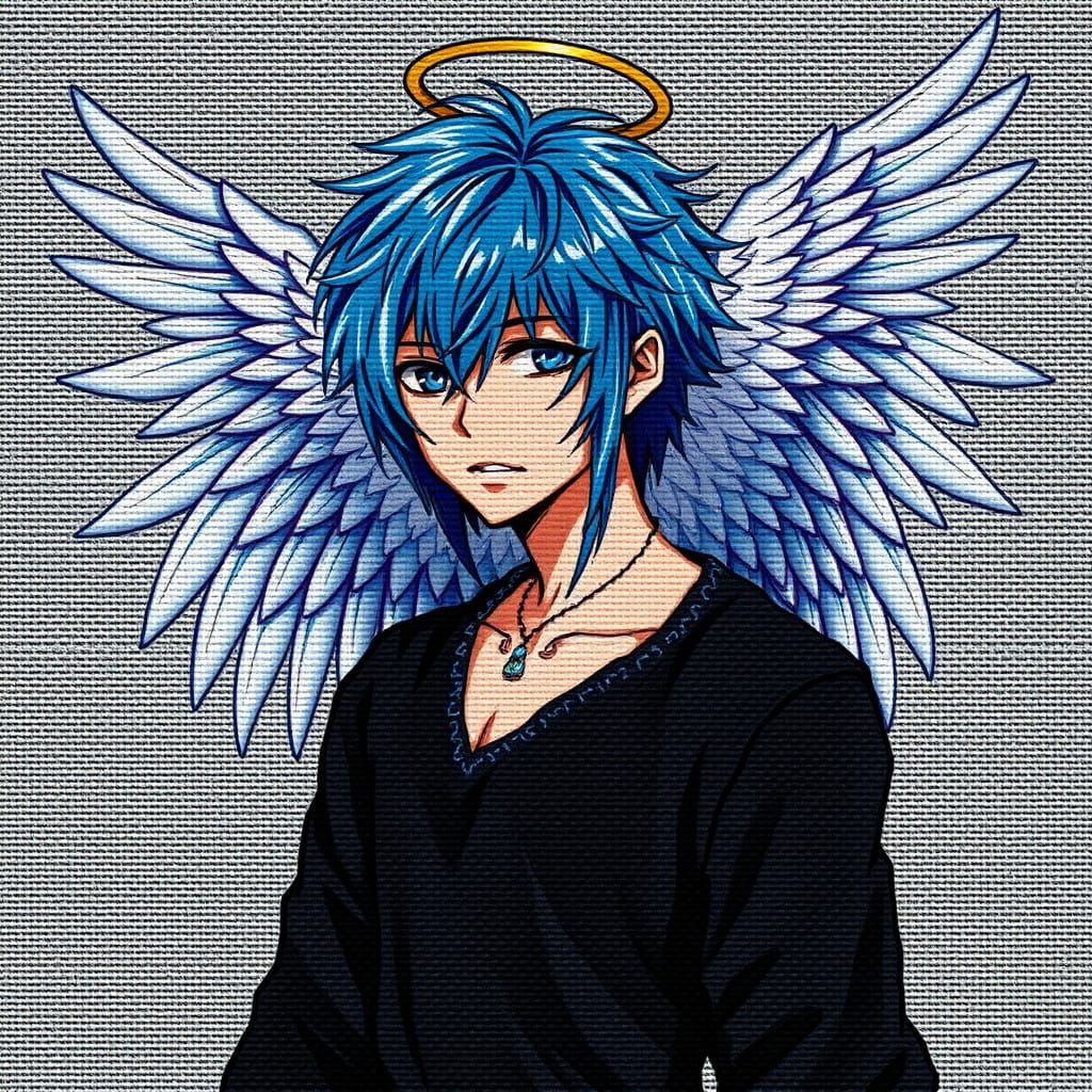 Anime Inspired Needlepoint Art with Angelic Wings